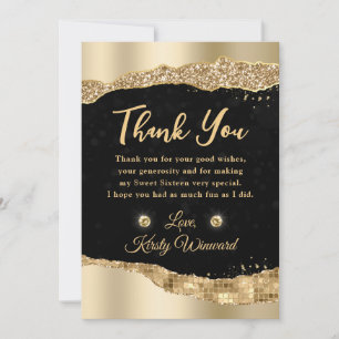 Gold Glitter Glam Tears Edges Sweet Sixteen Thank You Card