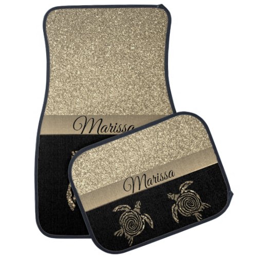 Gold Glitter Glam Turtle Personalized Car Floor Mat
