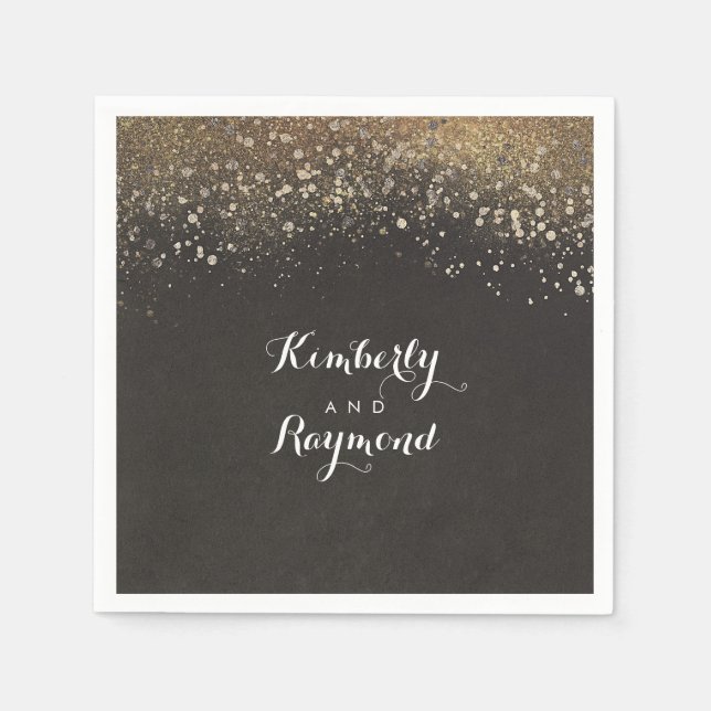 Gold Glitter Glam Vintage Wedding Napkins (Front)