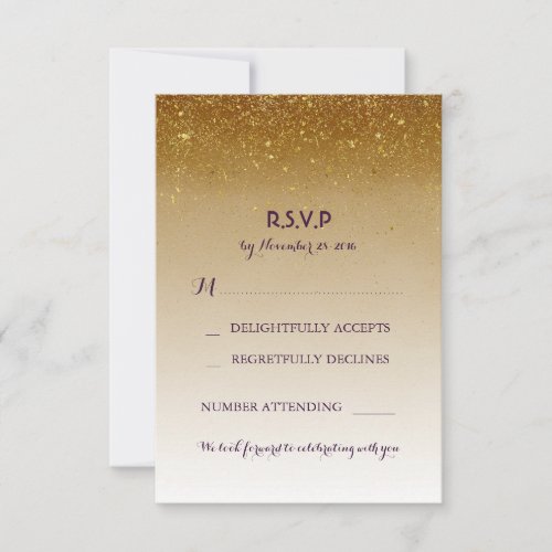 Gold Glitter Glam White Wedding RSVP Cards