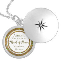 Gold Glitter Glam Will You Be Maid of Honor Silver Plated Necklace