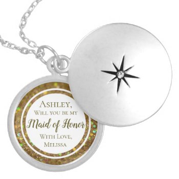 Gold Glitter Glam Will You Be Maid Of Honor Silver Plated Necklace by GlitterInvitations at Zazzle