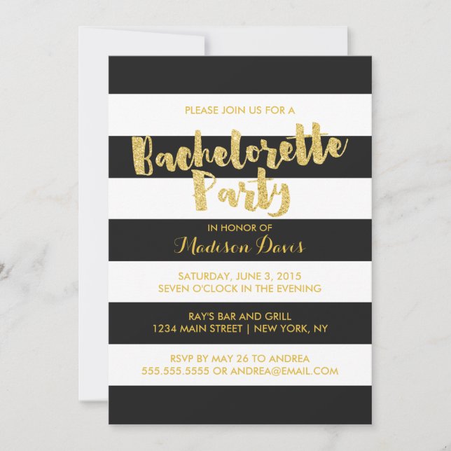Gold Glitter Glamorous Bachelorette Party Invites (Front)