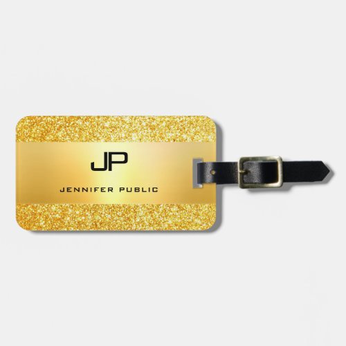 Gold Glitter Glamorous Modern Monogrammed Template Luggage Tag