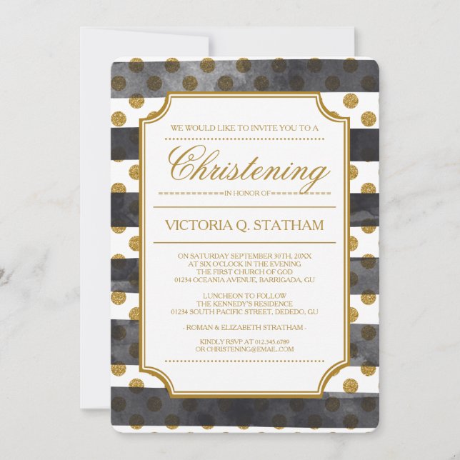 Gold Glitter Glamour Christening Invites (Front)