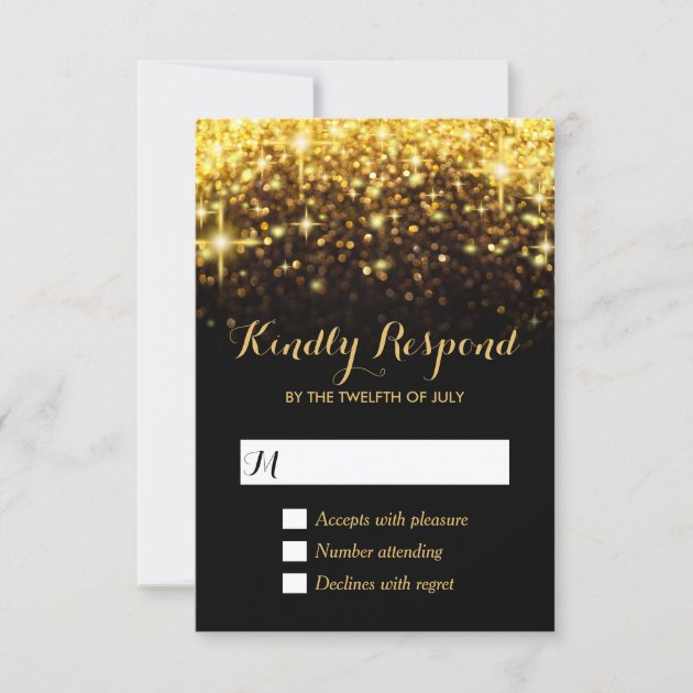 Gold Glitter Glamour Sparkling RSVP Respond Card