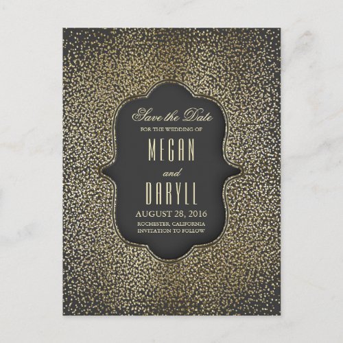 Gold Glitter Glamour Vintage Save the Date Announcement Postcard