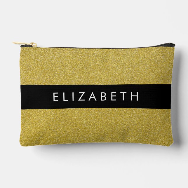 Gold Glitter, Glitter Background, Your Name Accessory Pouch (Front)