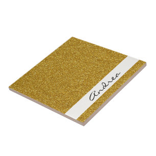Gold Glitter, Glitter Background, Your Name Ceramic Tile