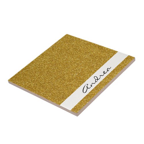 Gold Glitter Glitter Background Your Name Ceramic Tile