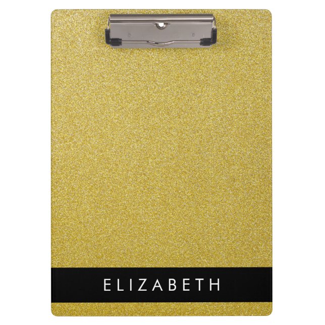 Gold Glitter, Glitter Background, Your Name Clipboard (Front)
