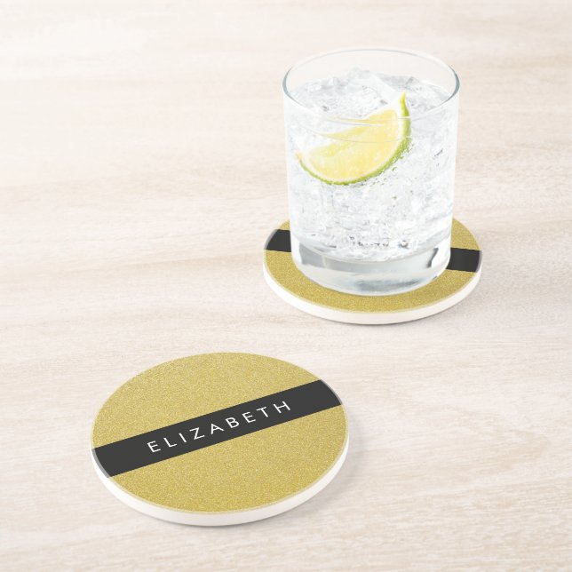 Gold Glitter, Glitter Background, Your Name Coaster (Side)