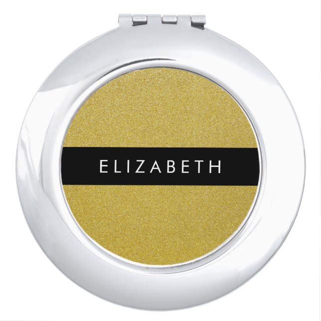 Gold Glitter, Glitter Background, Your Name Compact Mirror (Front)