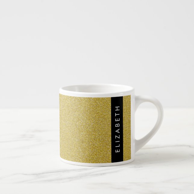 Gold Glitter, Glitter Background, Your Name Espresso Cup (Right)