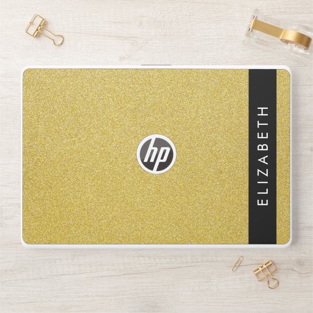 Gold Glitter, Glitter Background, Your Name HP Laptop Skin (Desk)