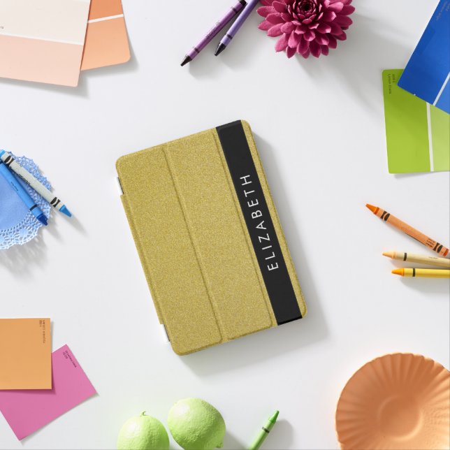 Gold Glitter, Glitter Background, Your Name iPad Mini Cover (In Situ)
