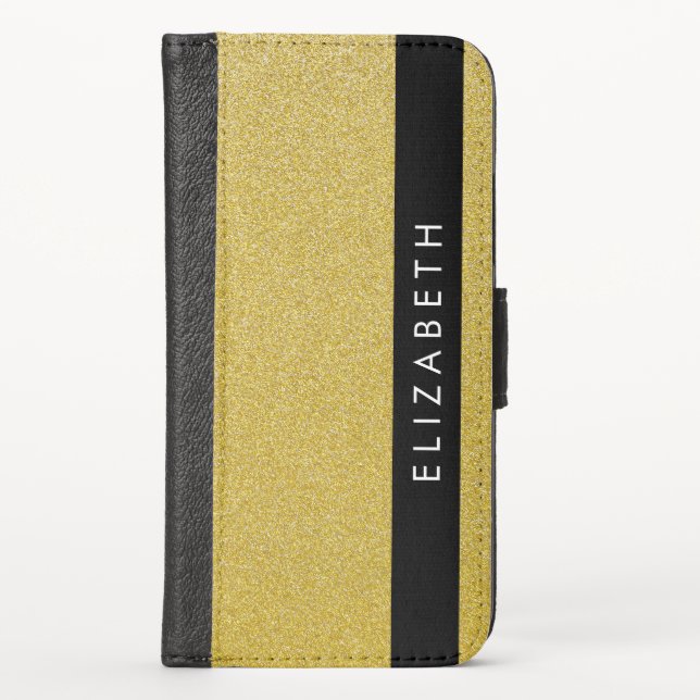Gold Glitter, Glitter Background, Your Name iPhone Wallet Case (Front)