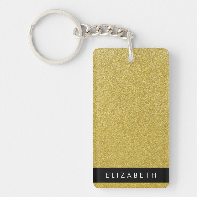 Gold Glitter, Glitter Background, Your Name Keychain (Front)