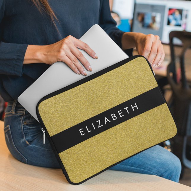 Gold Glitter, Glitter Background, Your Name Laptop Sleeve (Creator Uploaded)