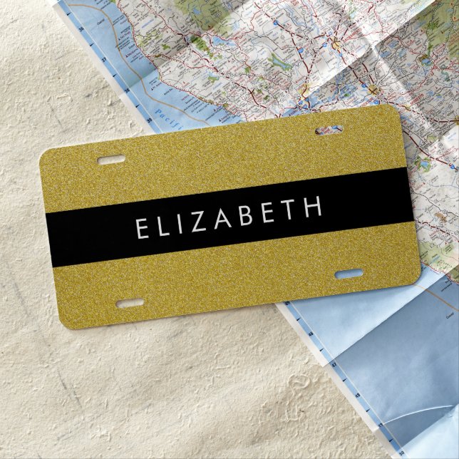 Gold Glitter, Glitter Background, Your Name License Plate (In Situ)