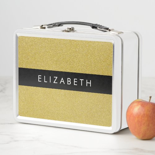 Gold Glitter Glitter Background Your Name Metal Lunch Box