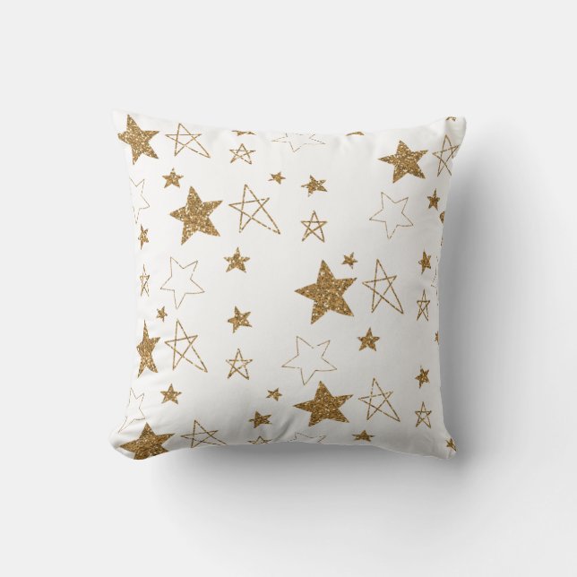 Gold Glitter Glitzy Stars Throw Pillow (Front)