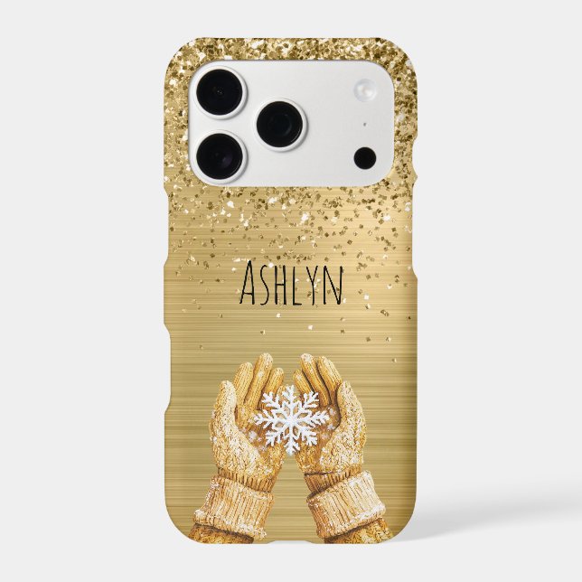 Gold Glitter Gloves Snowflake iPhone Case (Back)