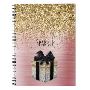 Gold Glitter Gold Gift Black Bow Notebook