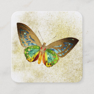 *~* Gold Glitter Gold Gilded Butterfly White Square Business Card