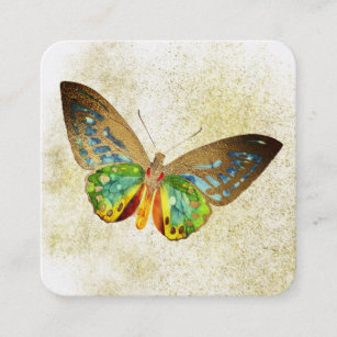 *~* Gold Glitter Gold Gilded Butterfly White Square Business Card