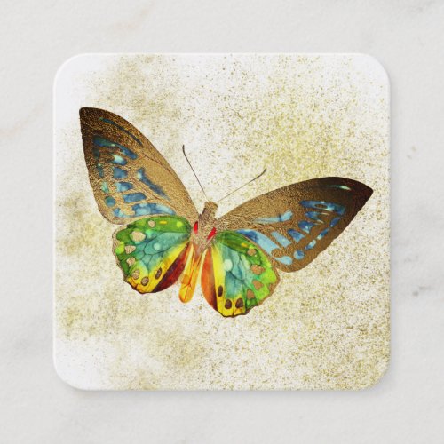  Gold Glitter Gold Gilded Butterfly White Square Business Card