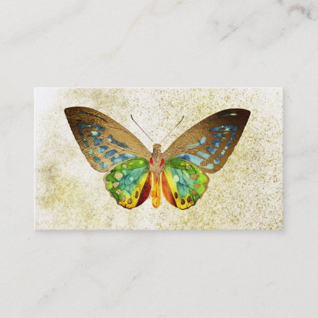 *~* Gold Glitter Gold Gilded White  Butterfly Business Card (Front)