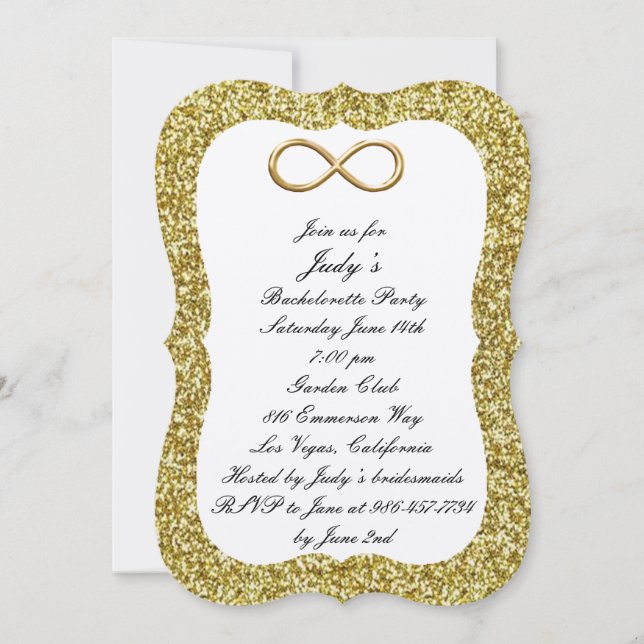Gold Glitter Gold Infinity Bachelorette Party Invitation (Front)