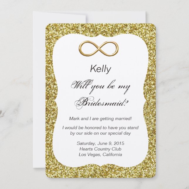 Gold Glitter Gold Infinity Bridesmaid Card (Front)