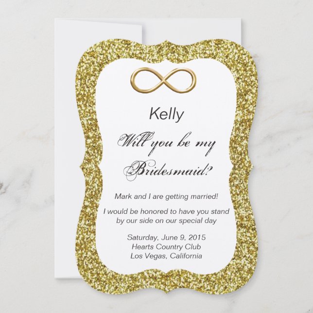 Gold Glitter Gold Infinity Bridesmaid Card (Front)