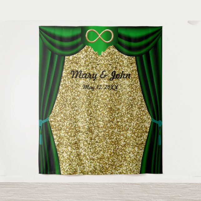 Gold Glitter Gold Infinity Green Curtain Backdrop (Front)