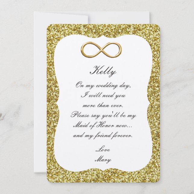 Gold Glitter Gold Infinity Maid Of Honor Card (Front)