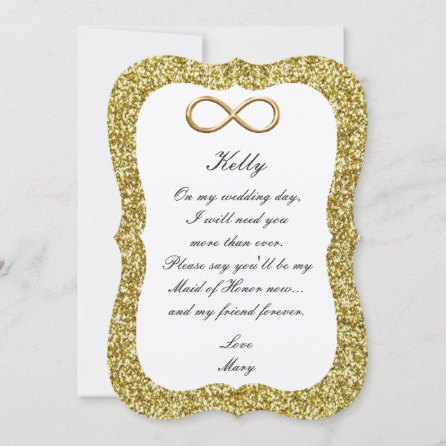 Gold Glitter Gold Infinity Maid Of Honor Card (Front)
