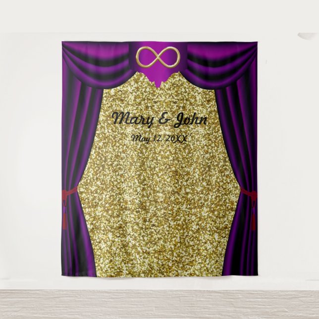 Gold Glitter Gold Infinity Purple Curtain Backdrop (Front)