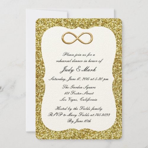 Gold Glitter Gold Infinity Rehearsal Dinner Invite