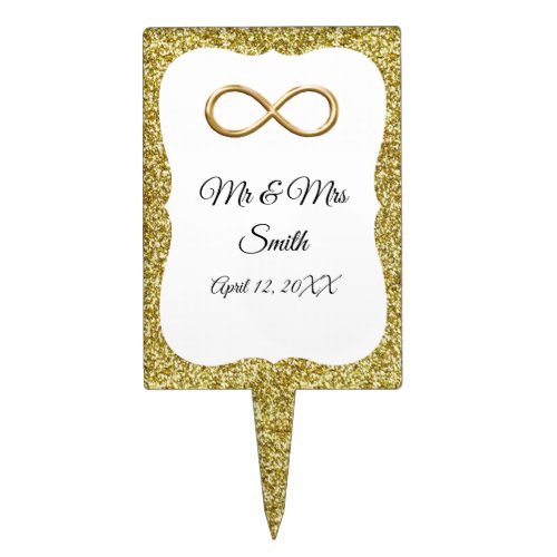 Gold Glitter Gold Infinity Wedding Cake Topper