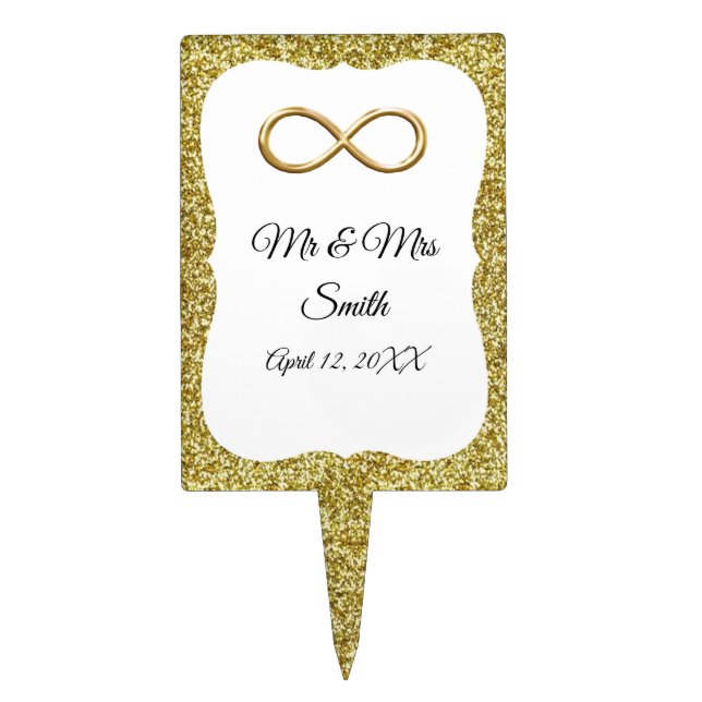 Gold Glitter Gold Infinity Wedding Cake Topper (Front)