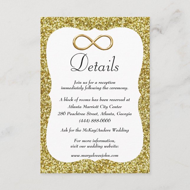 Gold Glitter Gold Infinity Wedding Details Enclosure Card (Front)