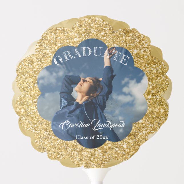 Gold Glitter & Gold Metallic Graduate Photo Balloon (Front)