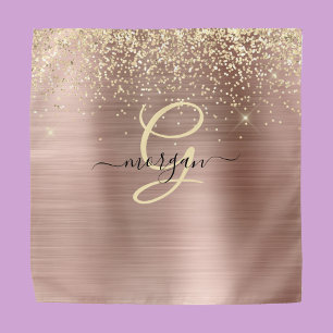 Gold Glitter, Gold Monogram, Black Script Name Bandana