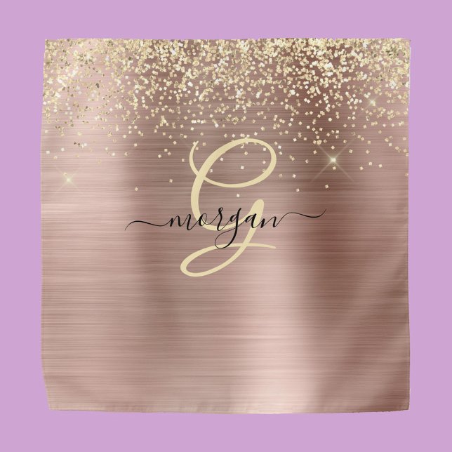 Gold Glitter, Gold Monogram, Black Script Name Bandana (Creator Uploaded)