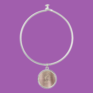Gold Glitter, Gold Monogram, Black Script Name Bangle Bracelet