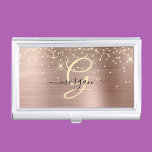 Gold Glitter, Gold Monogram, Black Script Name Business Card Case<br><div class="desc">A trendy design of faux brushed rose gold metal background and gold glitter with gold monogram and black script name.</div>