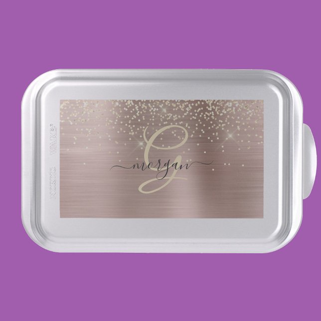 Gold Glitter, Gold Monogram, Black Script Name Cake Pan (Creator Uploaded)