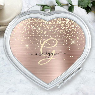 Gold Glitter, Gold Monogram, Black Script Name Compact Mirror